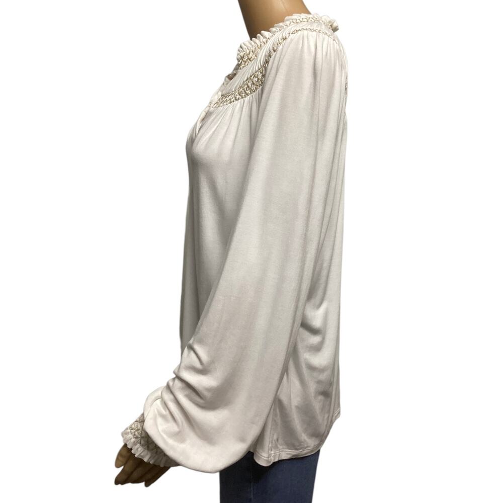 Boden Smocked Yoke Metallic Top size 14 cream and gold - Picture 2 of 4